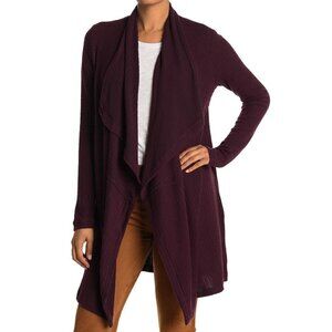 New H By Bordeaux XS Ribbed Open Front Waterfall Cardigan Sweater Rosewood NWT